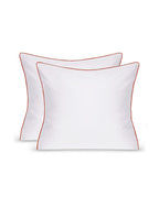Paire de taies d'oreiller Percale de coton | Blanc Liseré Rouge Brique