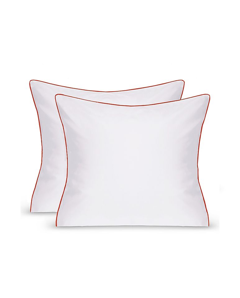 Pair of Cotton Percale Pillowcases | White with Brick Red Trim