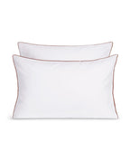 Paire de taies d'oreiller Percale de coton | Blanc Liseré Brun Auburn
