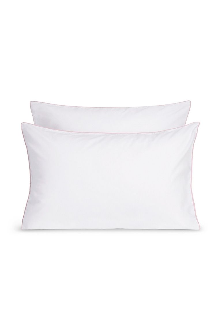Percale Cotton Pillowcase Pair | White Nymph Pink Piping