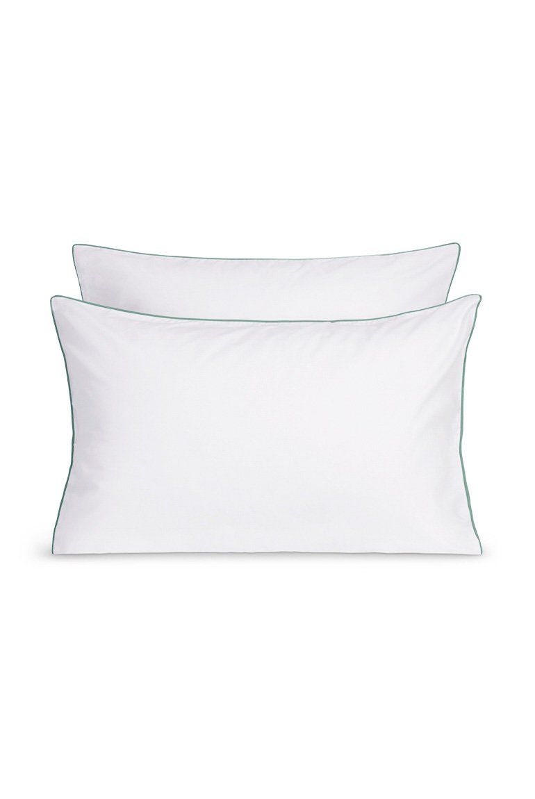 Paire de taies d'oreiller Percale de coton | Blanc Liseré Bleu Givré