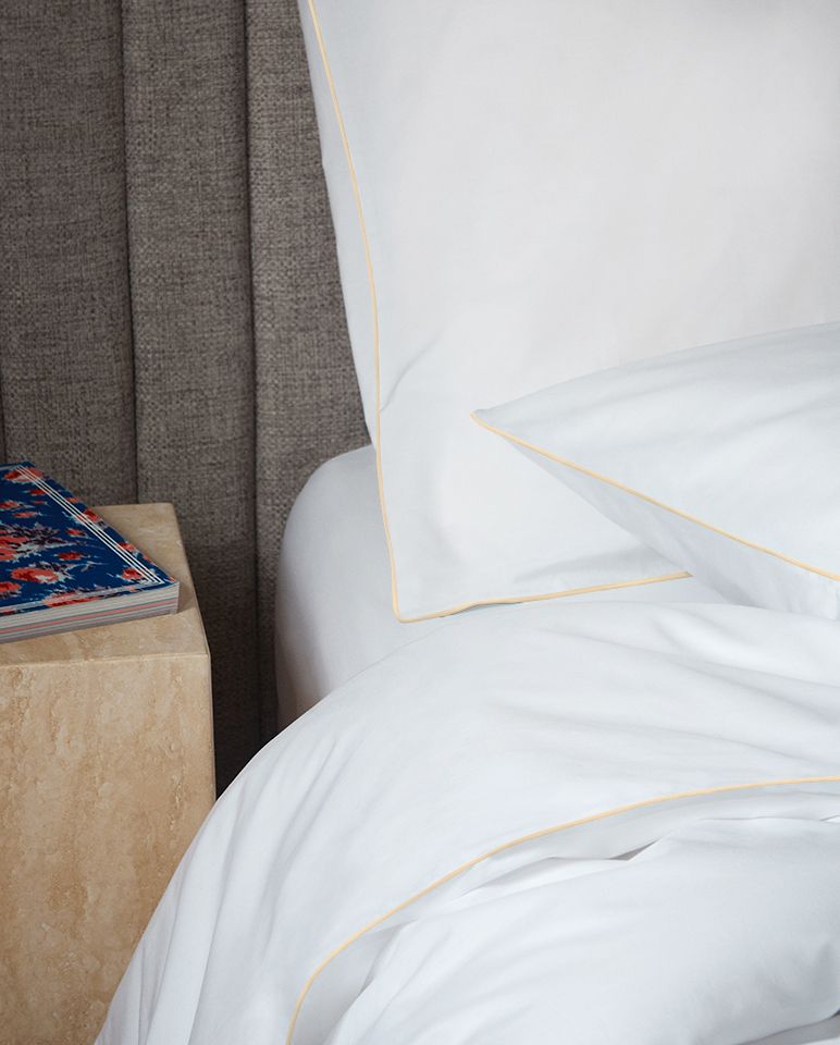 Pair of Percale Cotton Pillowcases | White with Vanilla Trim