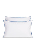 Percale Cotton Pillowcase Pair | White with Cobalt Blue Hem-Stitch