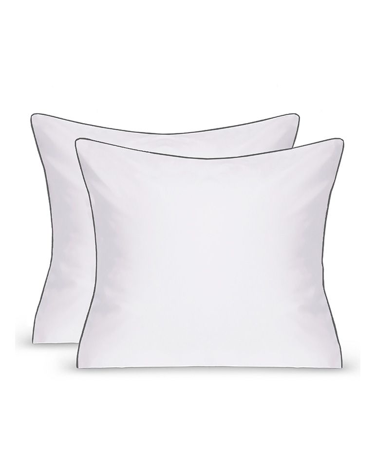 Percale Cotton Pillowcase Pair | White Storm Grey Border