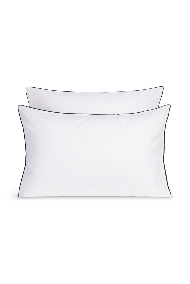 Paire de taies d'oreiller Percale de coton | Blanc Liseré Noir