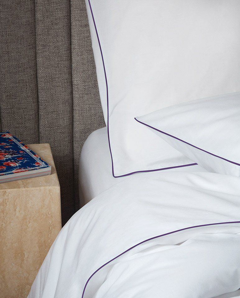Cotton Percale Pillowcase Pair | White Aubergine Purple Border