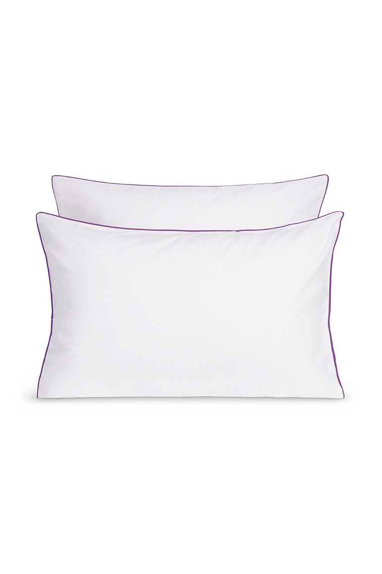 Cotton Percale Pillowcase Pair | White Aubergine Purple Border