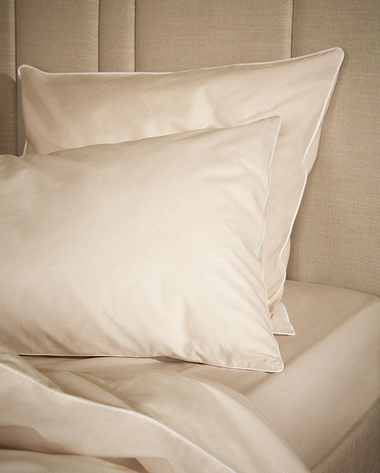 Paire de taies d'oreiller Percale de coton | Ecru Liseré Blanc