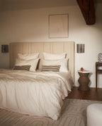 Paire de taies d'oreiller Percale de coton | Ecru Liseré Blanc