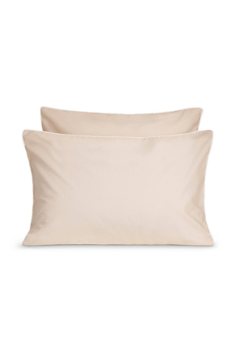 Paire de taies d'oreiller Percale de coton | Ecru Liseré Blanc