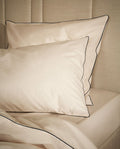Paire de taies d'oreiller Percale de coton | Ecru Liseré Noir