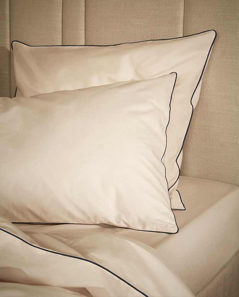 Paire de taies d'oreiller Percale de coton | Ecru Liseré Noir