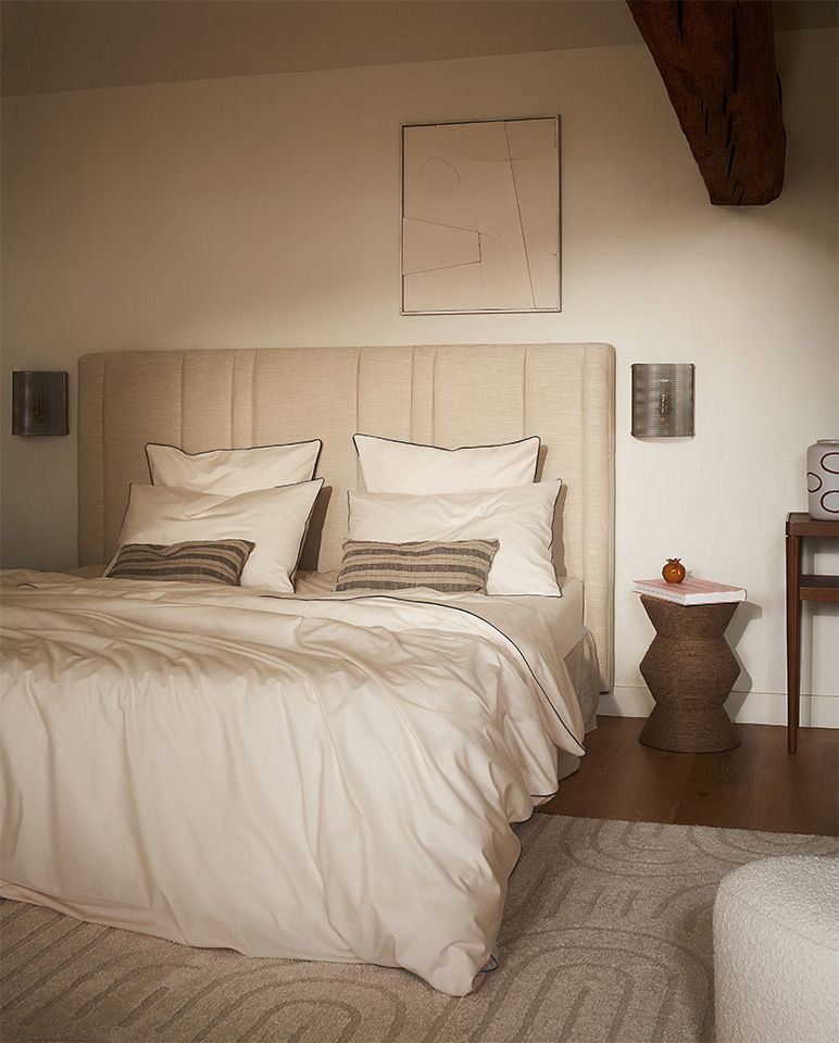 Paire de taies d'oreiller Percale de coton | Ecru Liseré Noir