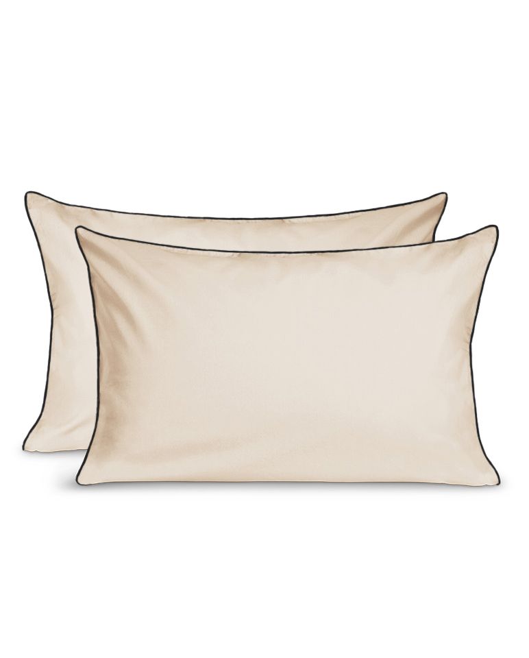 Paire de taies d'oreiller Percale de coton | Ecru Liseré Noir