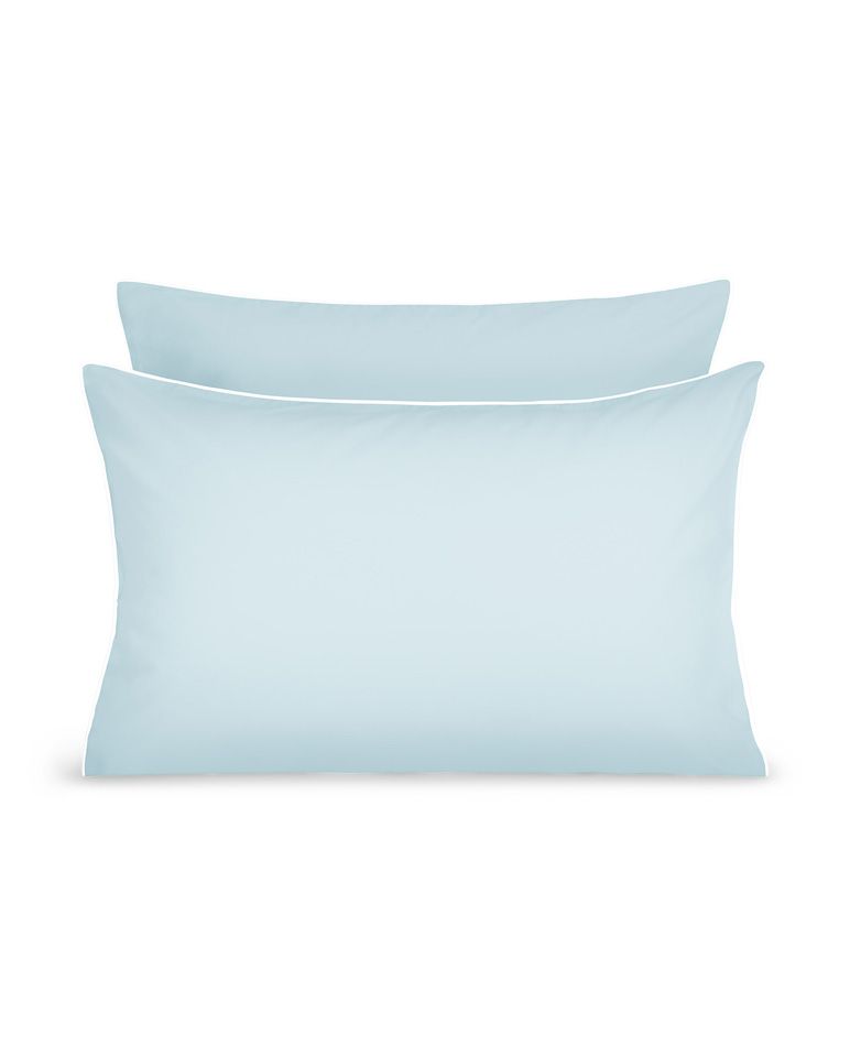 Paire de taies d'oreiller Percale de coton | Bleu Céleste Liseré Blanc
