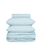 Paire de taies d'oreiller Percale de coton | Bleu Céleste Liseré Blanc