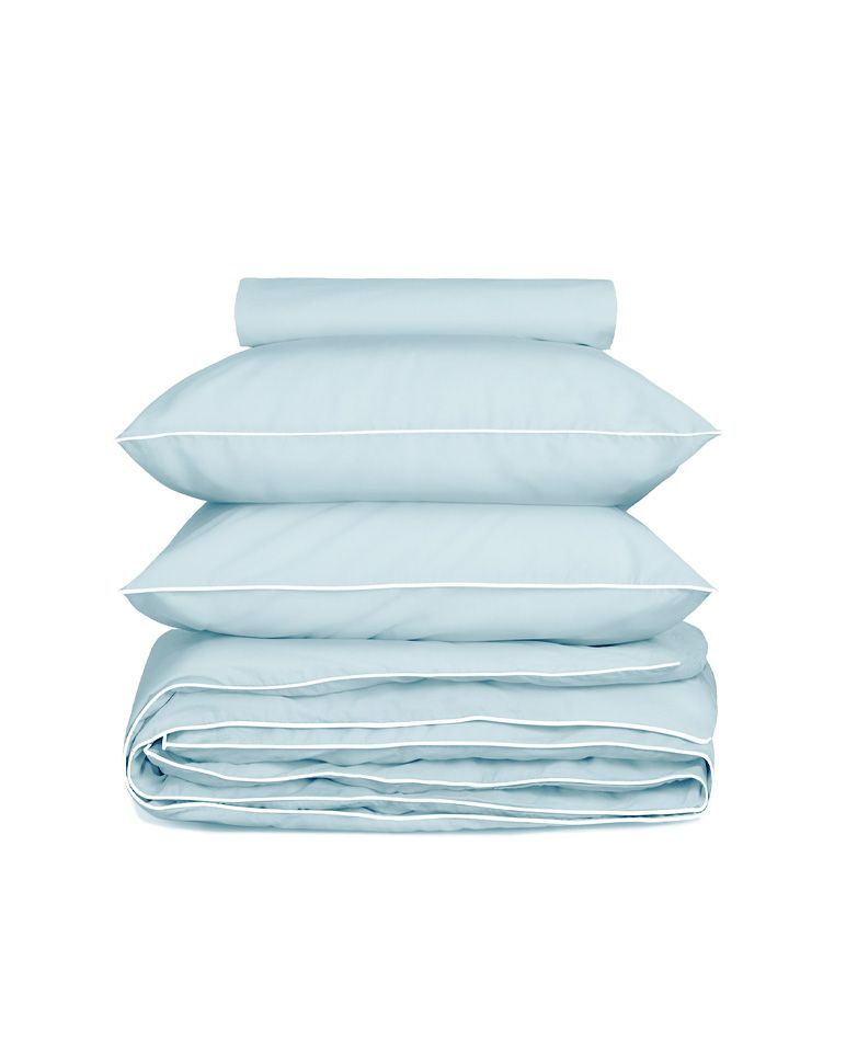 Paire de taies d'oreiller Percale de coton | Bleu Céleste Liseré Blanc