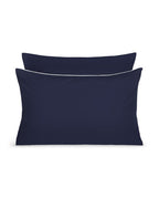 Paire de taies d'oreiller Percale de coton | Bleu Nuit Liseré Blanc