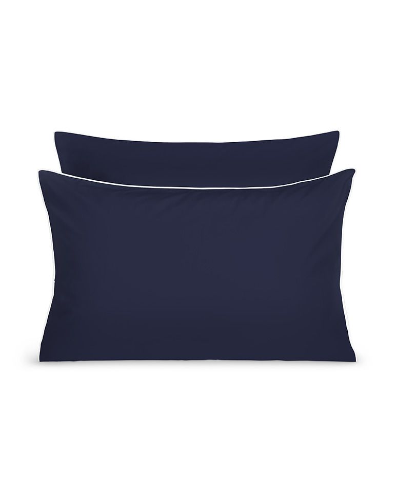 Paire de taies d'oreiller Percale de coton | Bleu Nuit Liseré Blanc