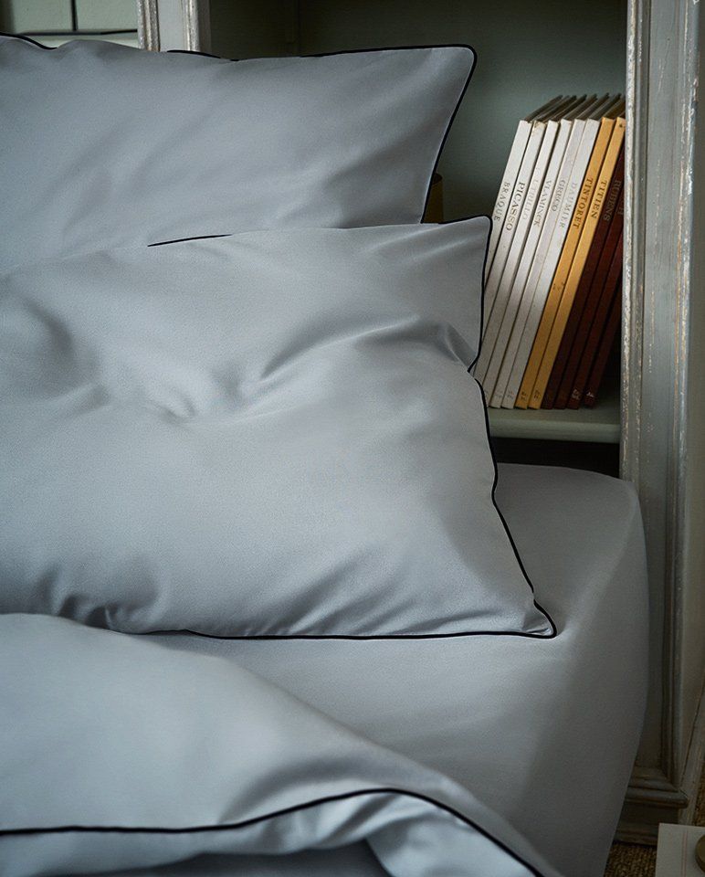 Paire de taies d'oreiller Percale de coton | Gris Liseré Noir