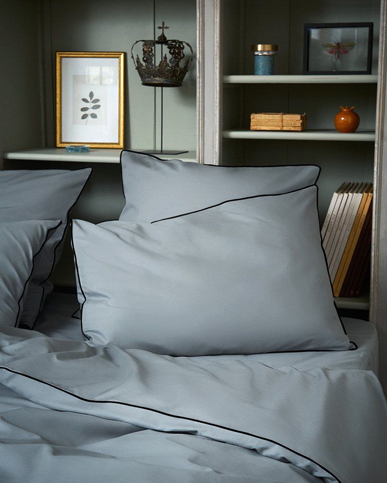 Paire de taies d'oreiller Percale de coton | Gris Liseré Noir