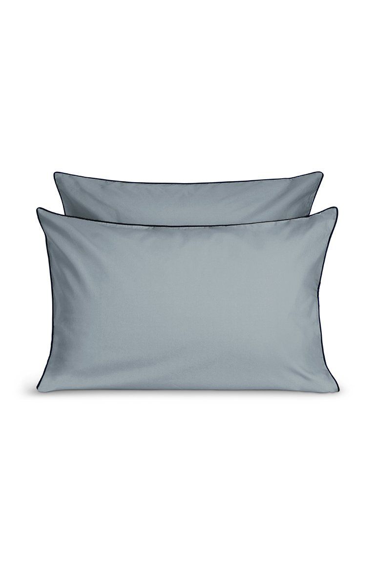 Paire de taies d'oreiller Percale de coton | Gris Liseré Noir