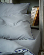 Paire de taies d'oreiller Percale de coton | Gris Liseré Bleu Cobalt