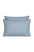 Paire de taies d'oreiller Percale de coton | Gris Liseré Bleu Cobalt