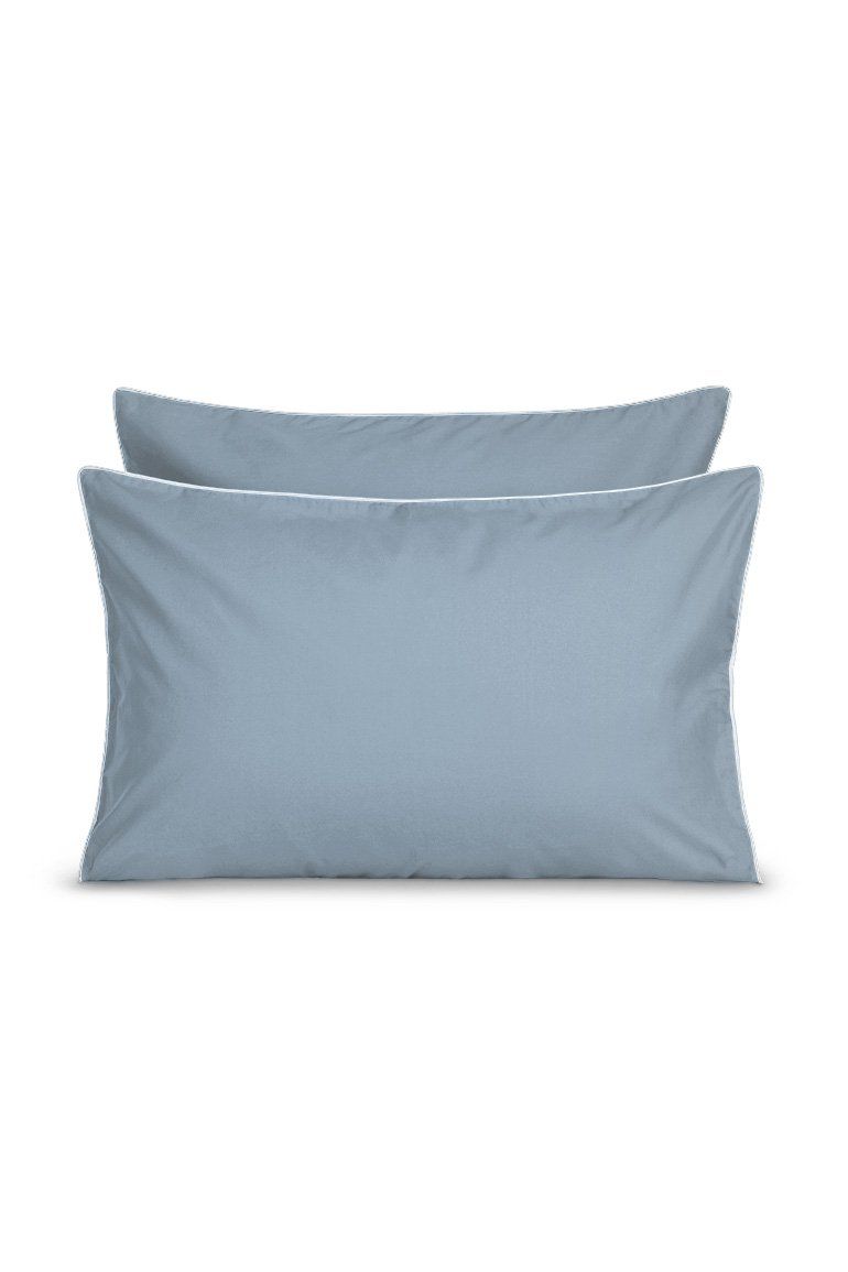 Paire de taies d'oreiller Percale de coton | Gris Liseré Blanc