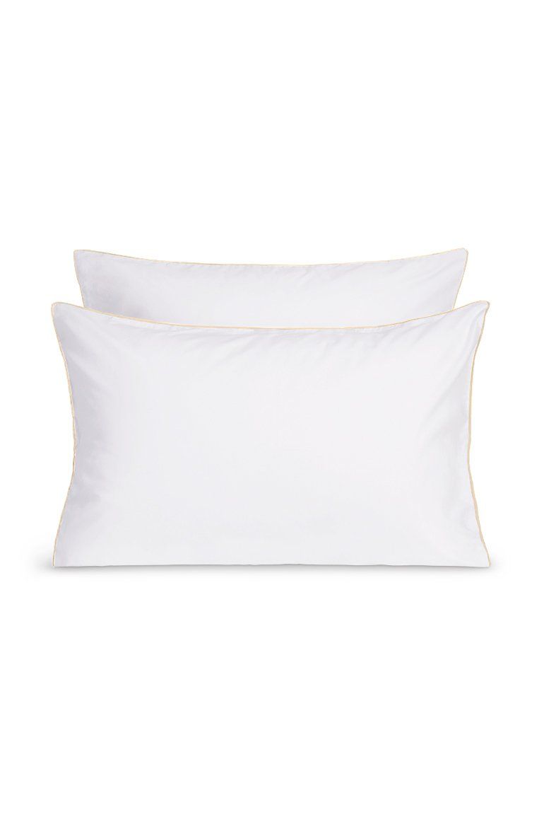 Pair of Cotton Percale Pillowcases | White with Ecru Piping