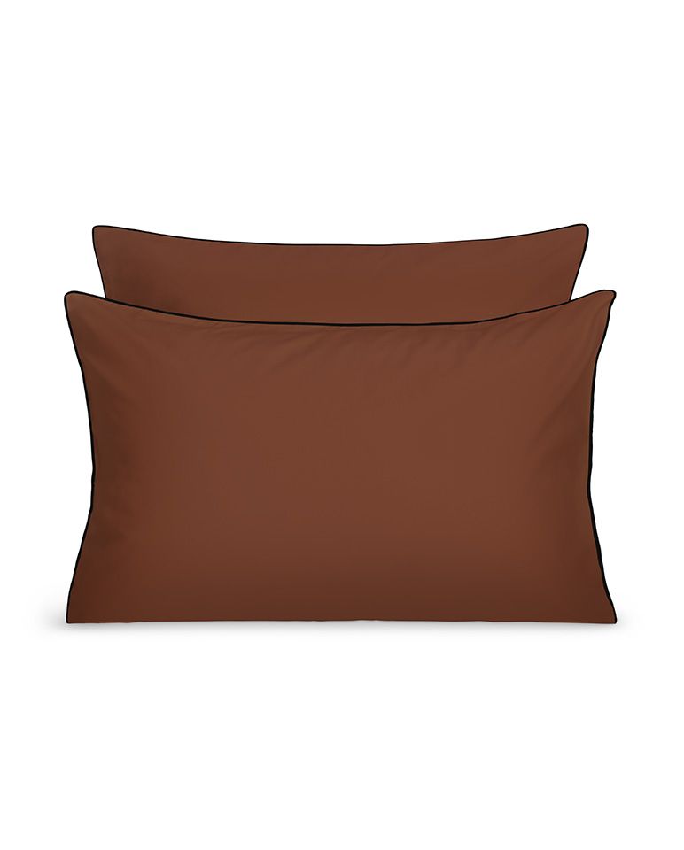 Paire de taies d'oreiller Percale de coton | Chocolat Liseré Noir