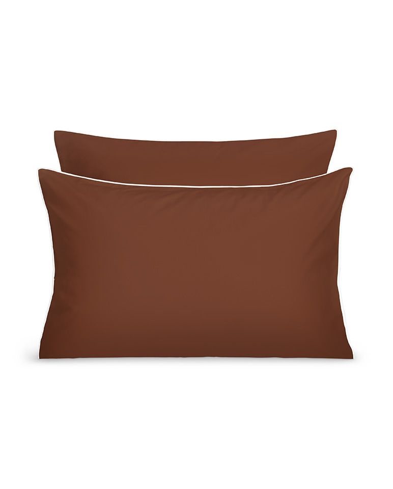 Paire de taies d'oreiller Percale de coton | Chocolat Liseré Blanc