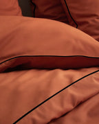 Paire de taies d'oreiller Percale de coton | Terracotta Liseré Noir