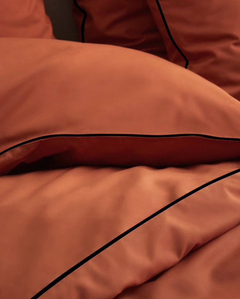 Paire de taies d'oreiller Percale de coton | Terracotta Liseré Noir