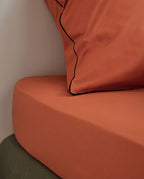 Paire de taies d'oreiller Percale de coton | Terracotta Liseré Noir