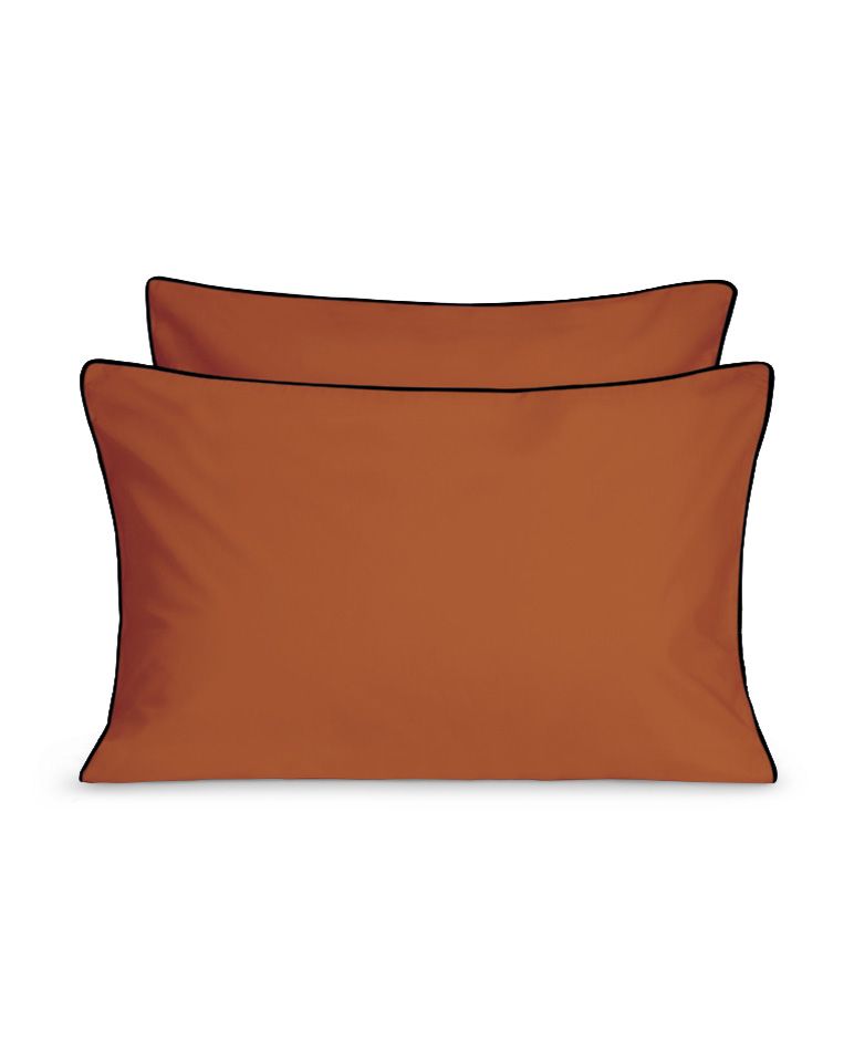 Paire de taies d'oreiller Percale de coton | Terracotta Liseré Noir
