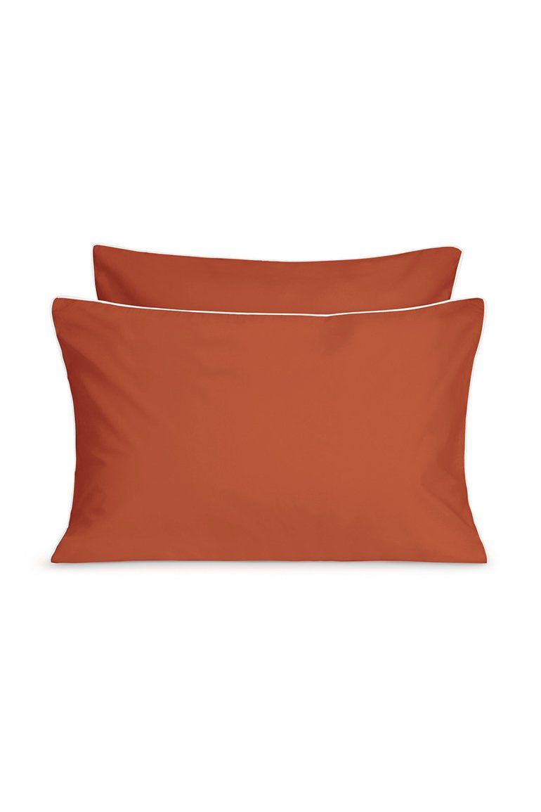 Paire de taies d'oreiller Percale de coton | Terracotta Liseré Blanc