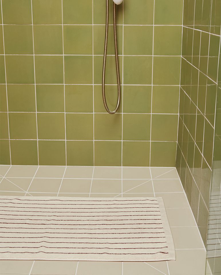 Tapis de bain à rayures | Beige Arbois / Chocolat