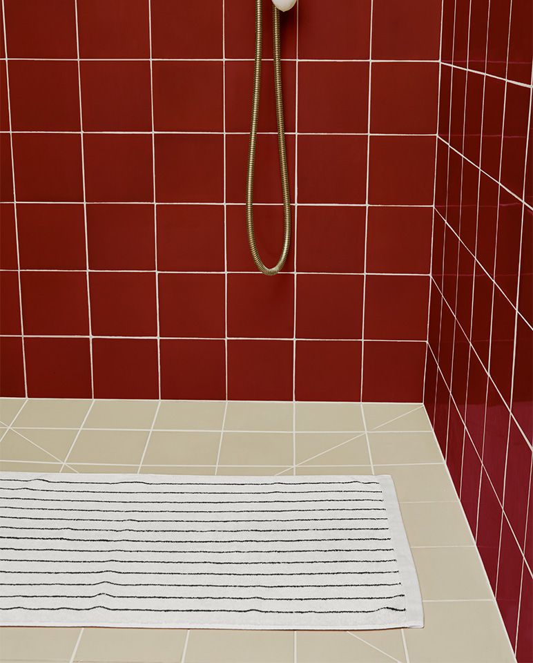 Tapis de bain à rayures | Blanc Lutèce / Noir