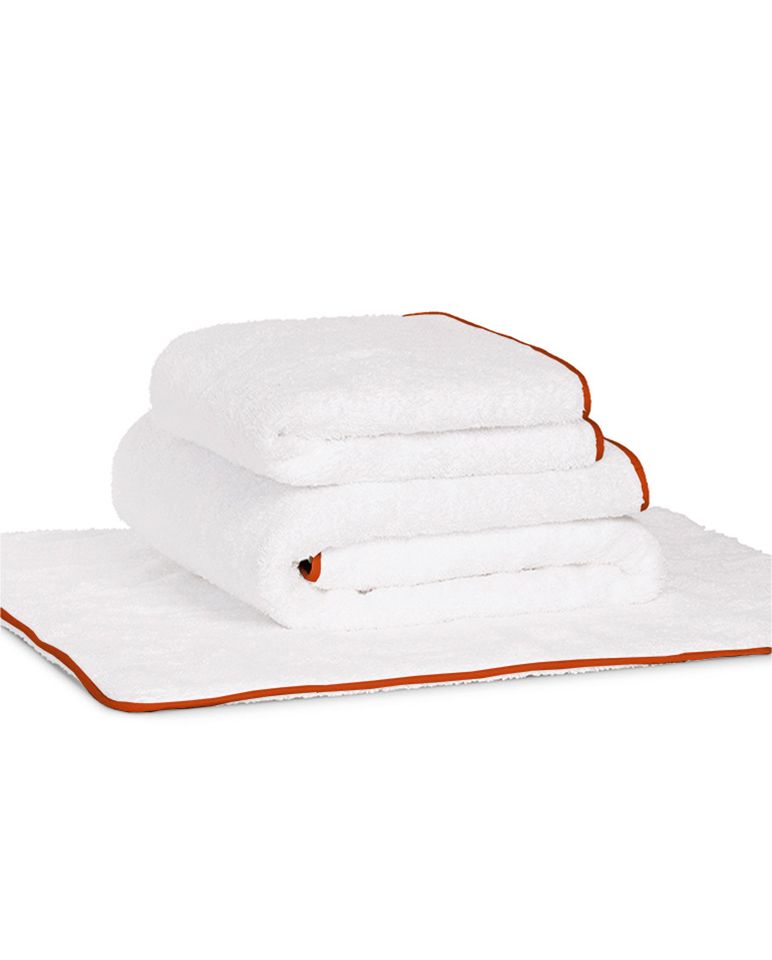 Tapis de bain | Blanc Liseré Rouge Brique