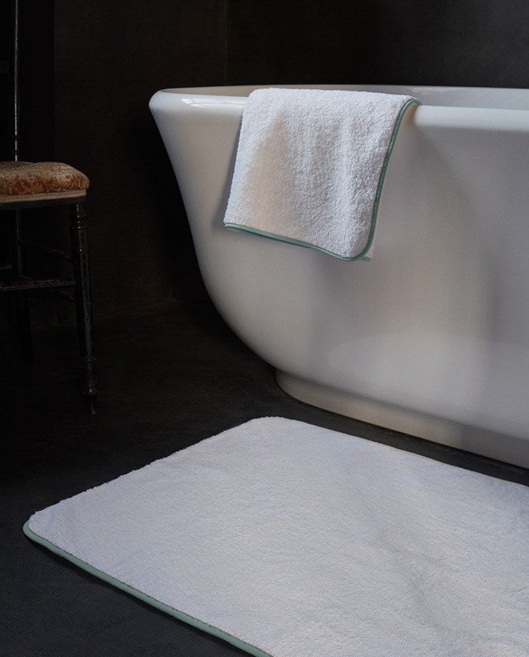 Tapis de bain | Blanc Liseré Bleu Givré