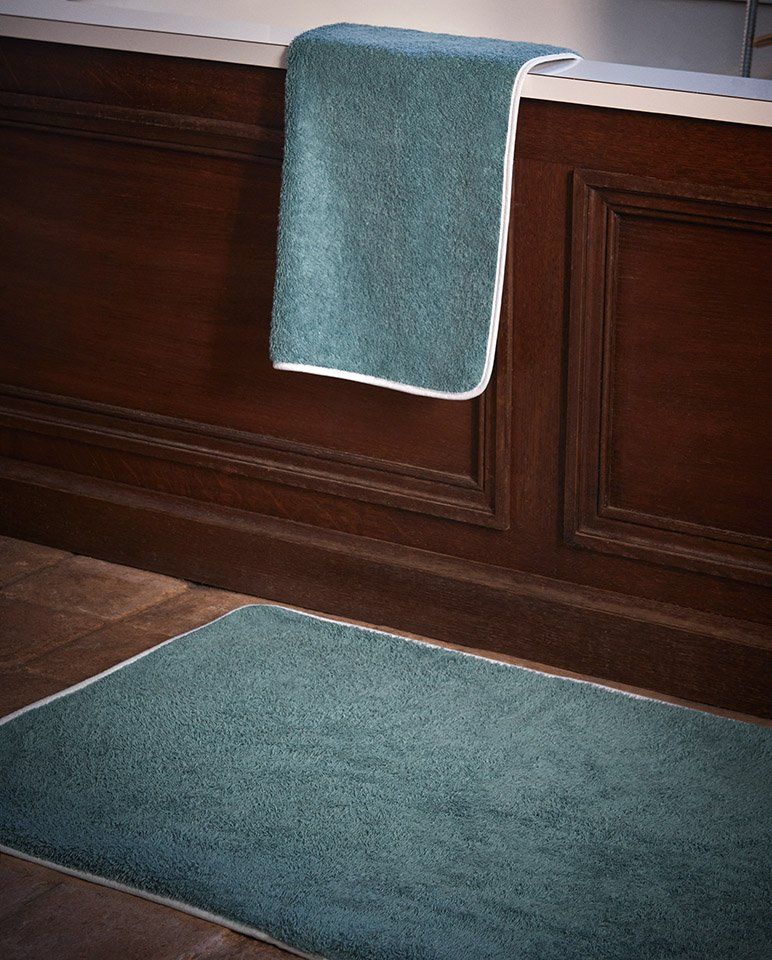 Tapis de bain | Bleu Chardin Liseré Blanc