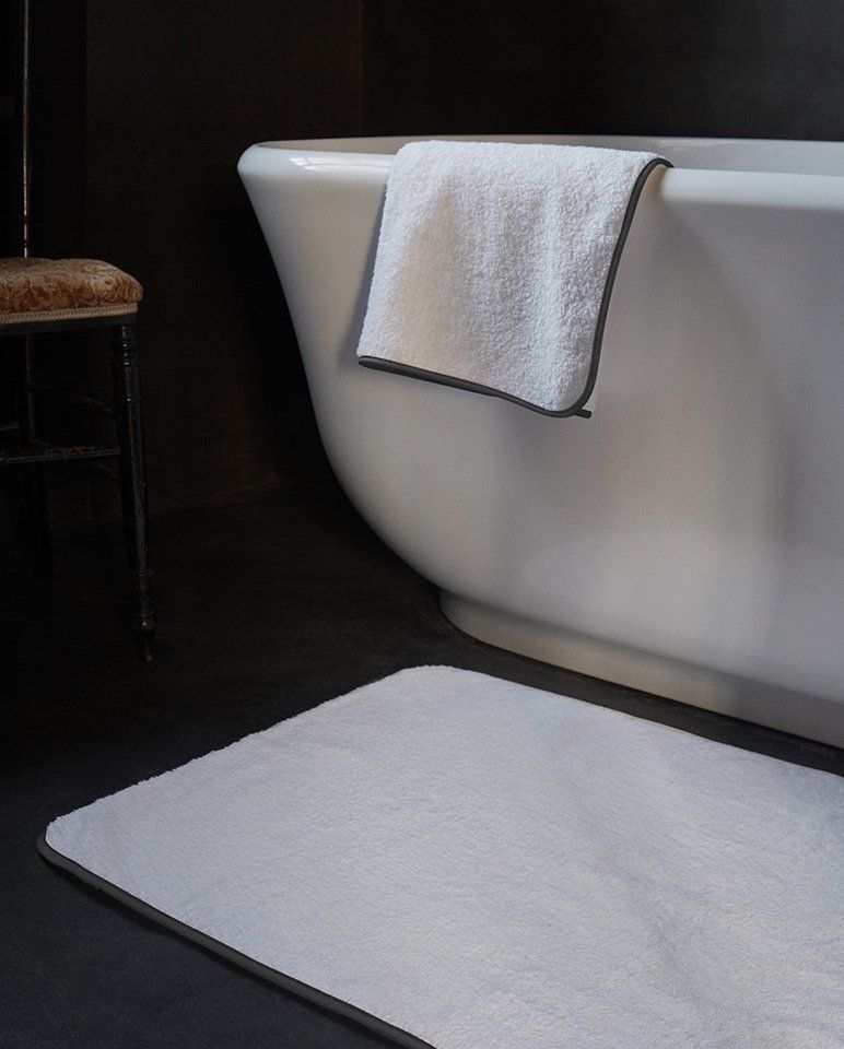 Tapis de bain | Blanc Liseré Gris Orage