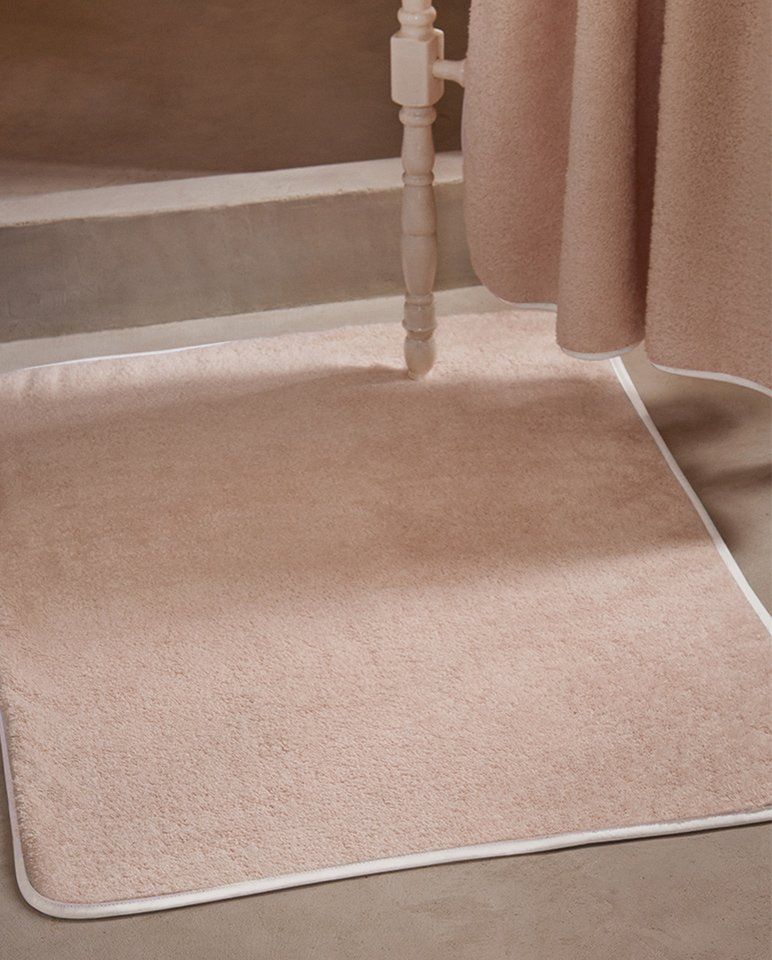 Tapis de bain | Rose Poudré Liseré Blanc