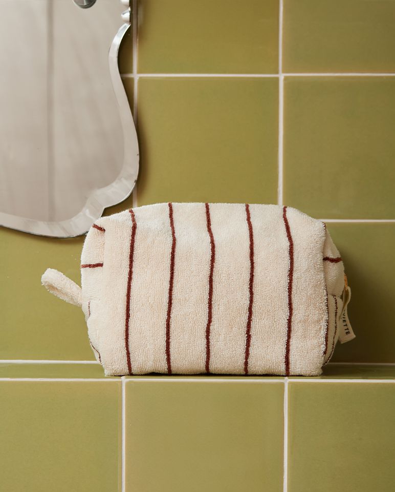 Trousse de toilette à rayures | Beige Arbois / Chocolat