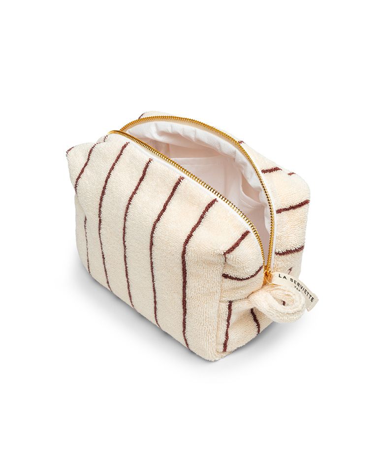Trousse de toilette à rayures | Beige Arbois / Chocolat