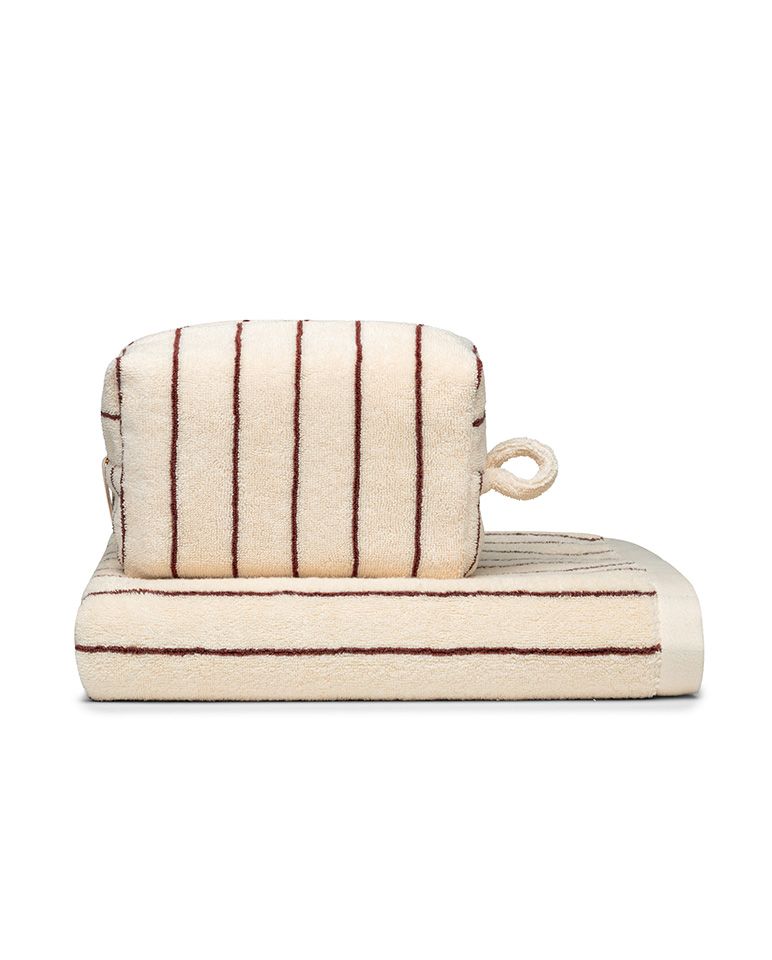Trousse de toilette à rayures | Beige Arbois / Chocolat