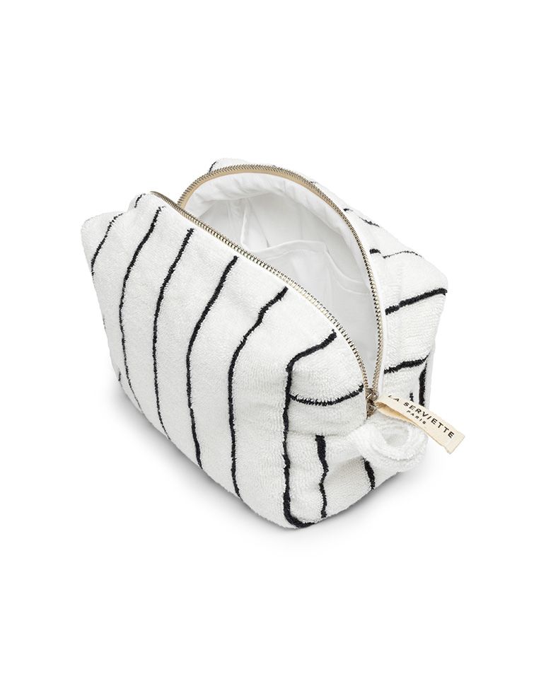 Trousse de toilette à rayures | Blanc Lutèce / Noir