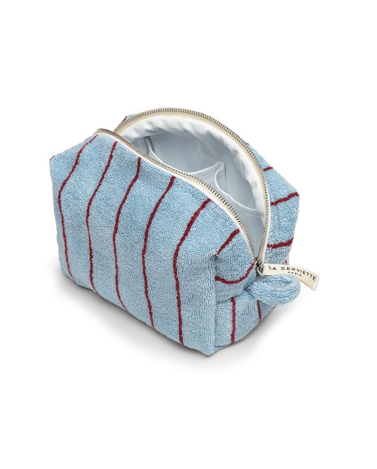 Trousse de toilette à rayures | Bleu Égée / Bordeaux