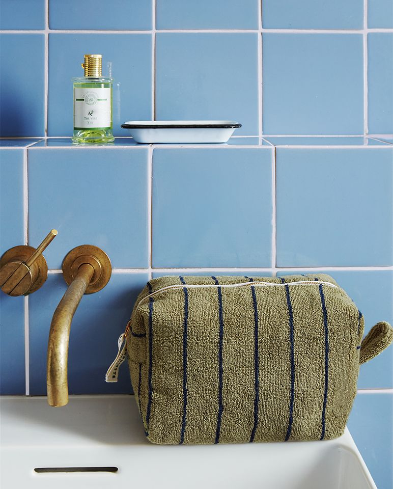 Trousse de toilette à rayures | Vert Calavon / Bleu